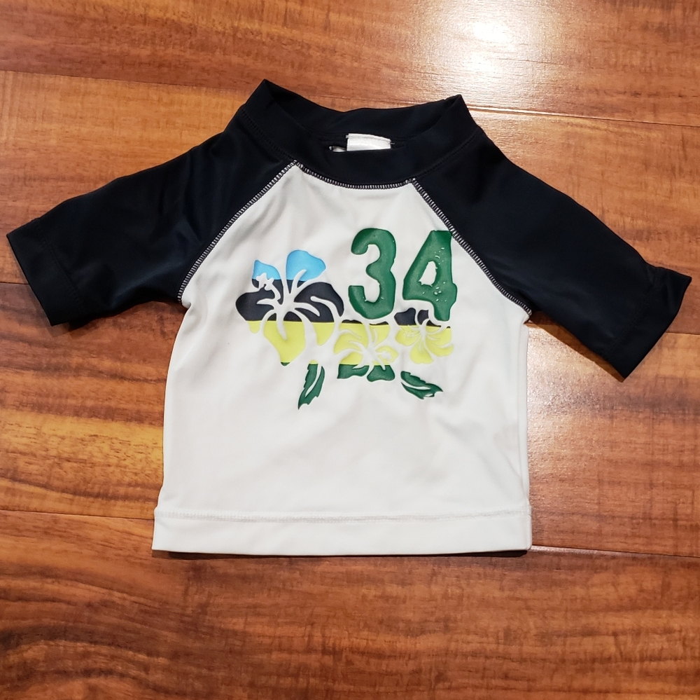 Gymboree VGUC 3-6 months navy and white tropical rashguard